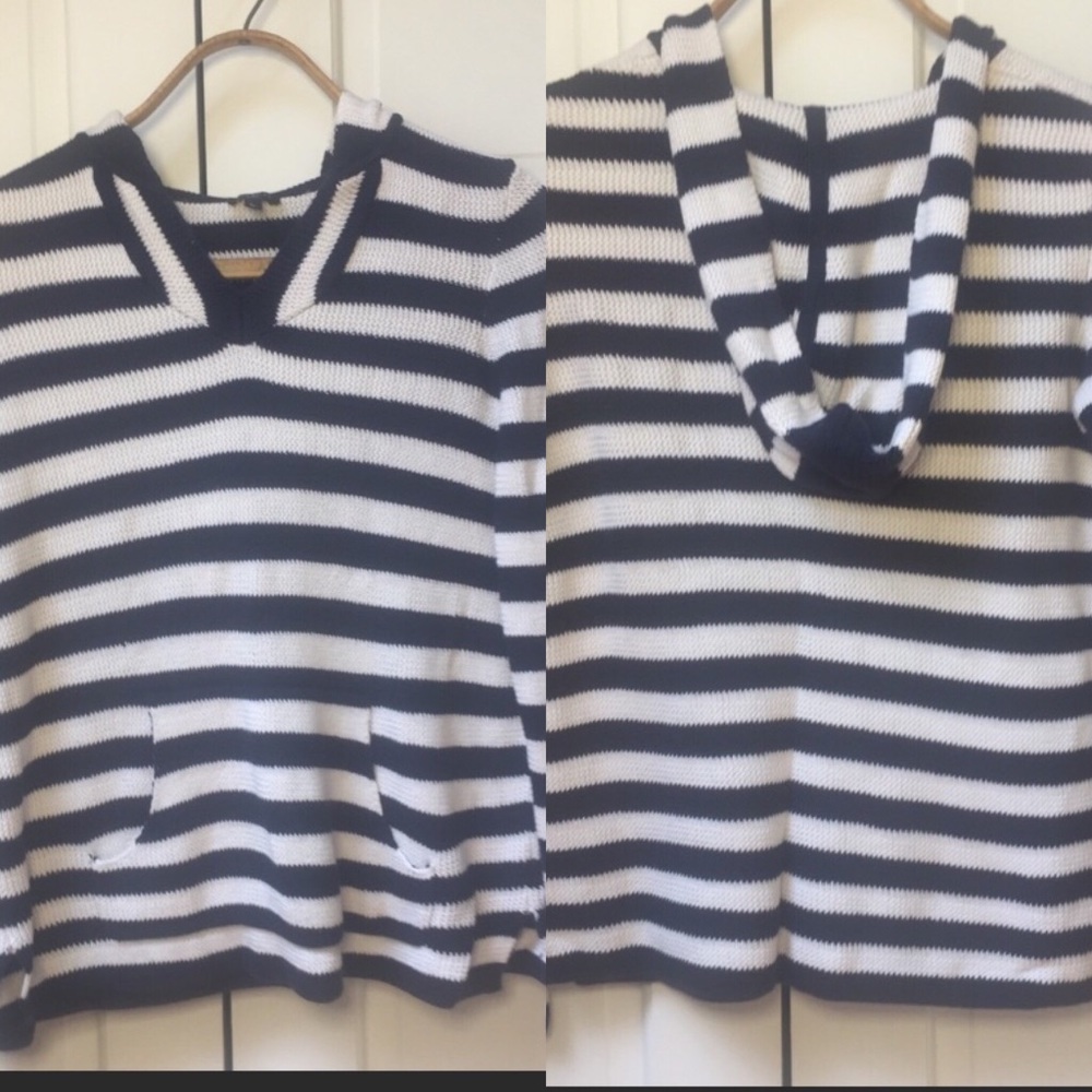 Talbots | Petites Sz S. Hooded sweater. Blue/white
